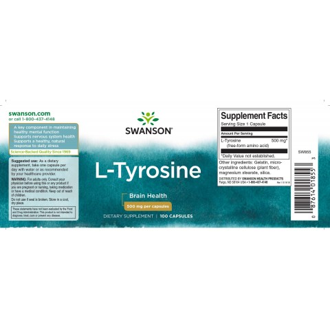 L-tirozīns, Swanson, 500 mg, 100 kapsulas