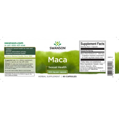 Maca, Swanson, 500mg, 60 kapsulas