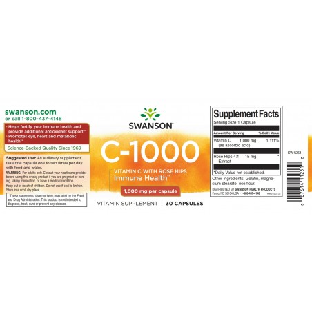 C vitamīns ar dadžu ekstraktu, Swanson, 1000mg, 30 kapsulas