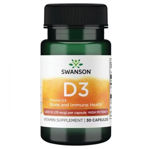 D3 vitamīns 1000TV, 25 mcg, Swanson, 30 kapsulas