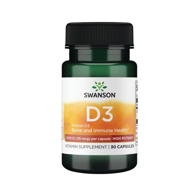 D3 vitamīns 1000TV, 25 mcg, Swanson, 30 kapsulas D3 vitamīns 1000TV, 25 mcg, Swanson, 30 kapsulas