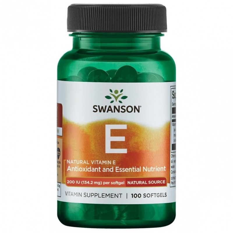 Dabīgais E vitamīns, Swanson, 200TV, 134 mcg, 100 kapsulas