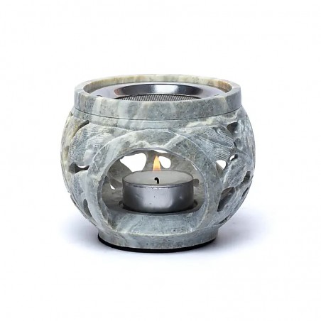 Multifunctional marble soap stone incense burner Floral motif, 12cm