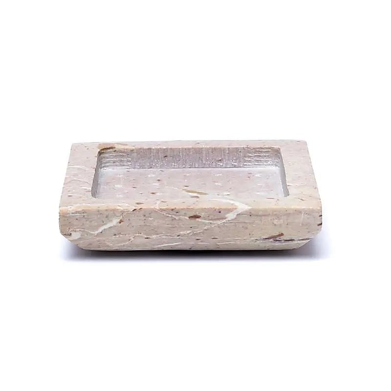 Square beige soapstone candle tray, 9cm