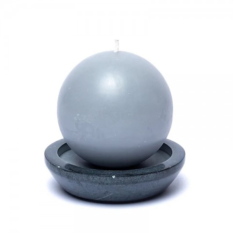 Round grey soapstone tray - candle base, 10cm