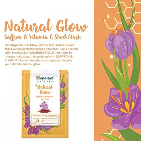 Saffron and Vitamin C Sheet Mask for Natural Glow, Himalaya, 30ml