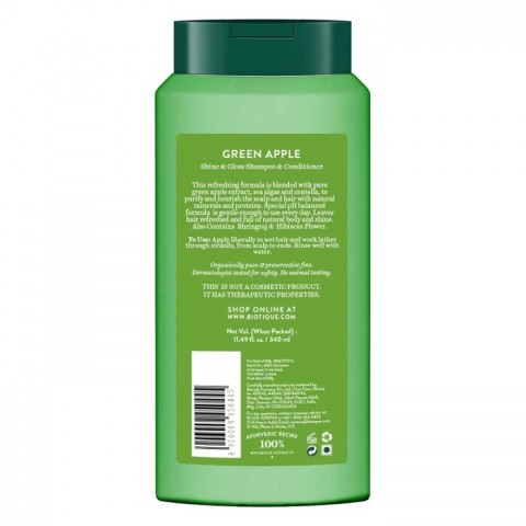 Šampūns un kondicionieris spīdīgiem matiem Green Apple, Biotique, 340 ml