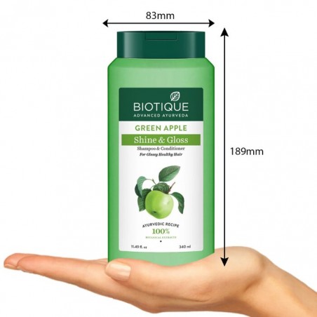 Šampūns un kondicionieris spīdīgiem matiem Green Apple, Biotique, 340 ml