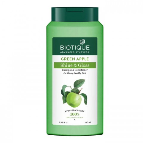 Šampūns un kondicionieris spīdīgiem matiem Green Apple, Biotique, 340 ml