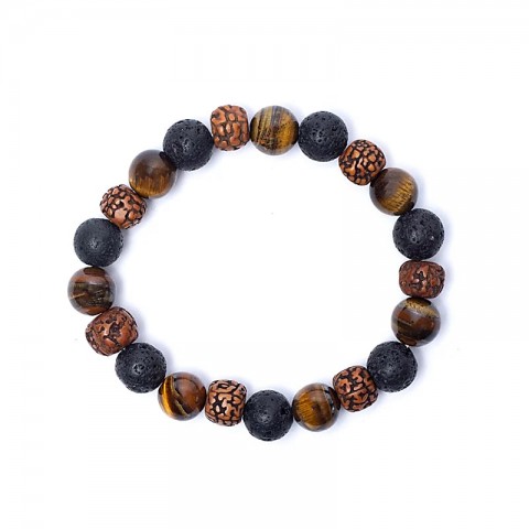 Rudraksha, Tiger eye and lava stone bracelet, 8cm