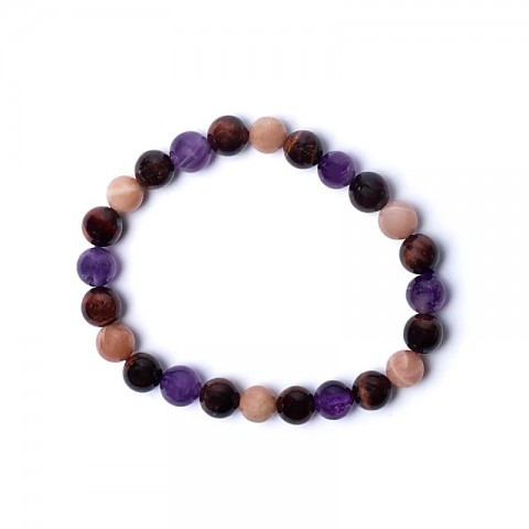 Elasticated Tiger Eye, Sunstone and Amethyst Bracelet, 5mm