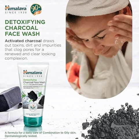 Detoxifying facial wash gel with activated charcoal and green tea, Himalaya, 150ml