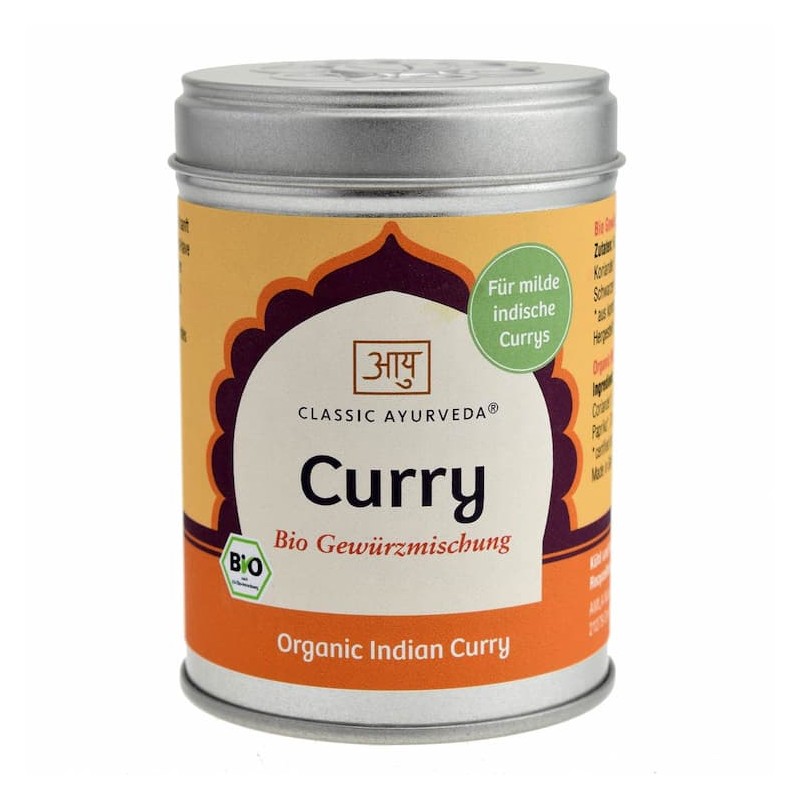 Karija maisījums Curry, malts, bioloģisks, Classic Ayurveda, 80g Karija maisījums Curry, malts, bioloģisks, Classic Ayurveda, 80g