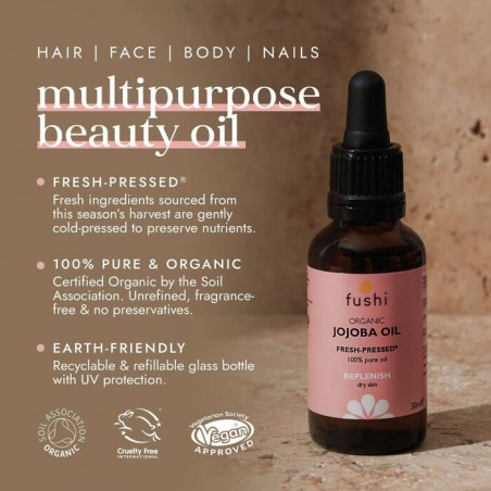 Jojoba eļļa Golden, auksti spiesta, organiska, Fushi, 30ml