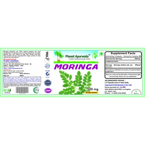 Пищевая добавка Moringa, Planet Ayurveda, 60 капсул