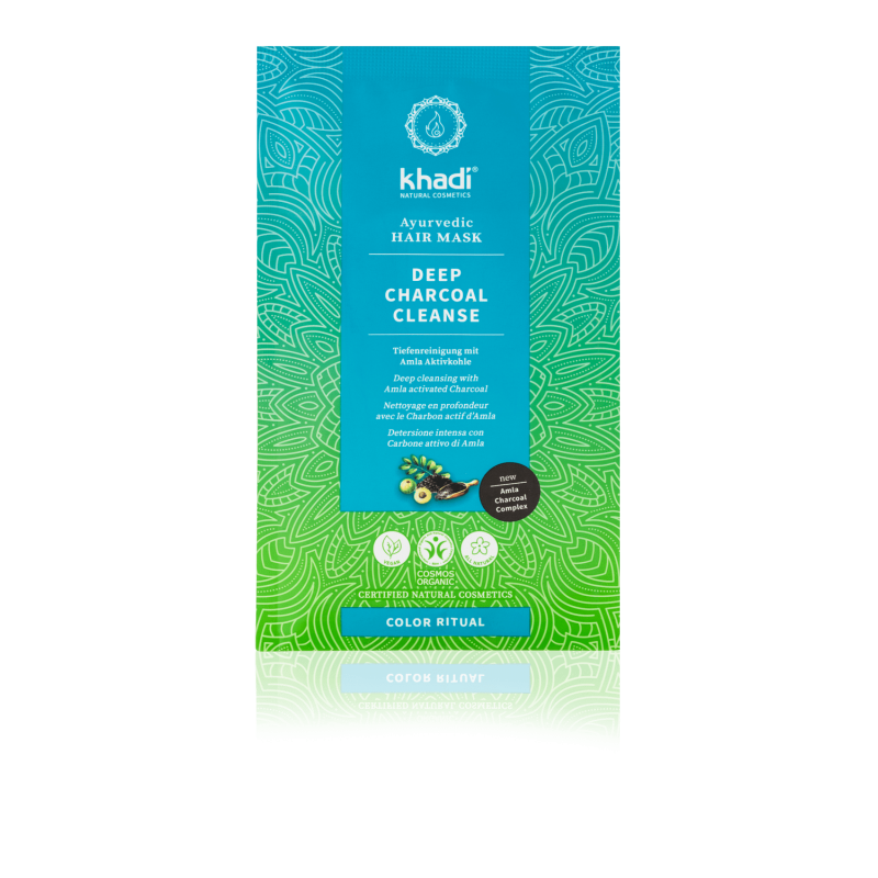 Ajurvedinė plaukų kaukė DEEP CHARCOAL CLEANSE ("Gilus valymas anglimi"), Khadi, 50g