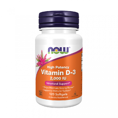 Maisto papildas vitaminas D-3 2000 IU, NOW, 120 kapsulių