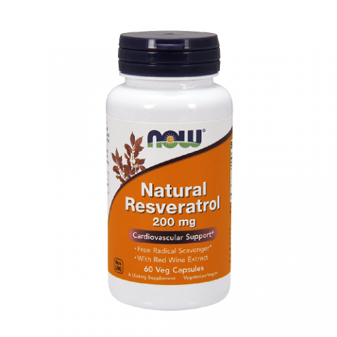 Uztura bagātinātājs Natural Resveratrol 200mg, NOW, 60 kapsulas