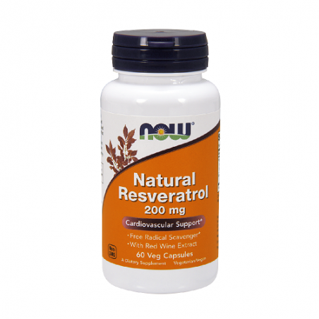 Uztura bagātinātājs Natural Resveratrol 200mg, NOW, 60 kapsulas