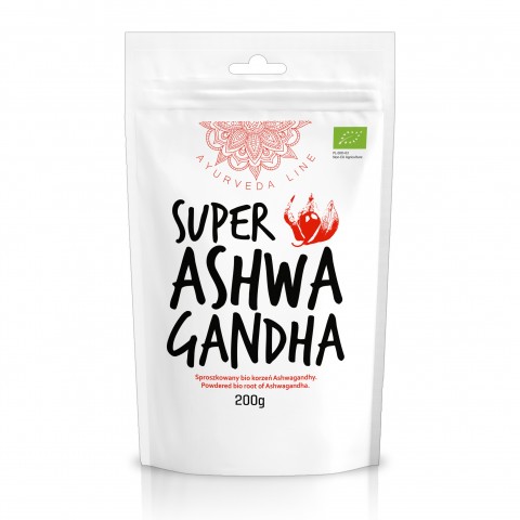 Miega vitānijas pulveris Super Ashwagandha, organisks, Ayurveda Line, 200 g