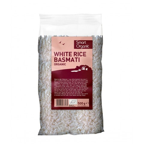 Baltie rīsi Basmati, organiski, Smart Organic, 500g
