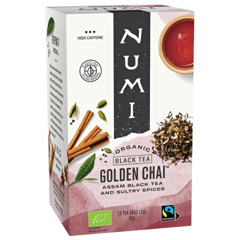 Zelta tēja ar garšvielām Golden Chai, organiska, Numi Tea, 18 maisiņi