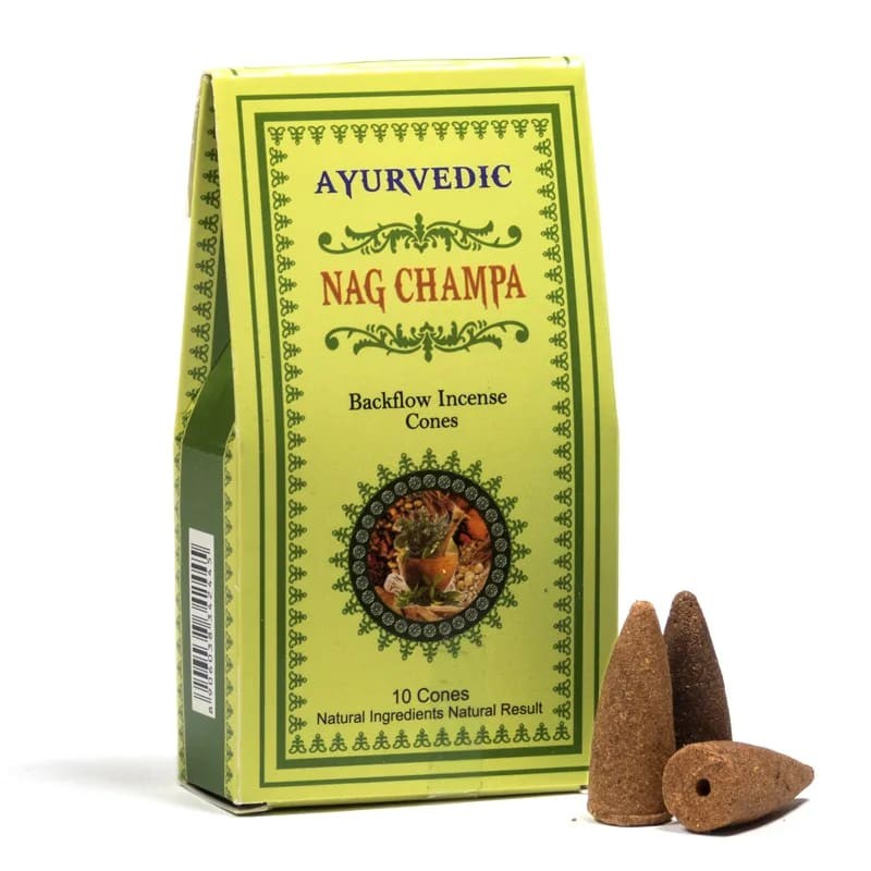 Ajūrvēdas atpakaļplūsmas vīraka konusi BackFlow Nag Champa, Ayurvedic, 30 g