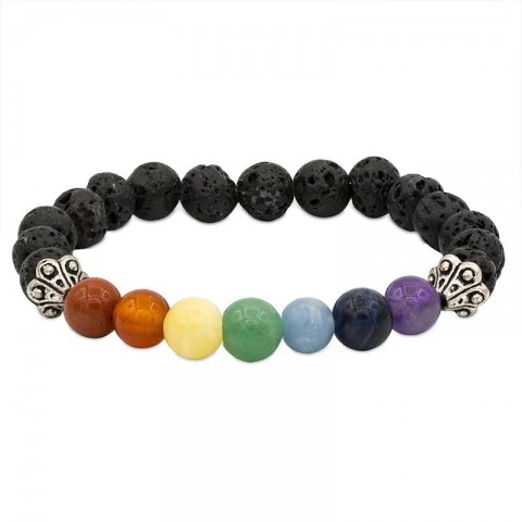 Elastic bracelet 7 Chakras with lava stone, 8mm