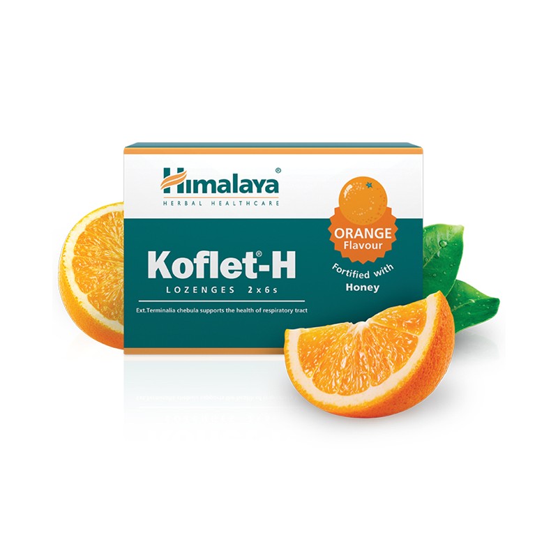 Apelsīna garšas pastilas ar medu kakla veselībai Koflet-H, Himalaya, 12 gab.