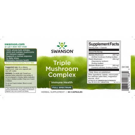Triple Mushroom Complex, Swanson, 600 mg, 60 kapsulas