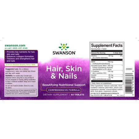 Пищевая добавка для волос, кожи и ногтей, Swanson, 1150 мг, 60 таблеток