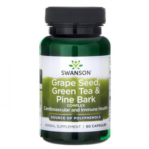 Vīnogu sēklu, zaļās tējas un priežu mizas komplekss, Swanson, 475 mg, 60 kapsulas