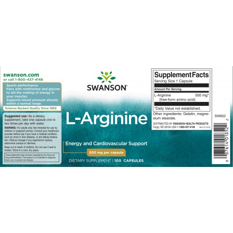 Food supplement L-Arginine, Swanson, 500mg, 100 capsules